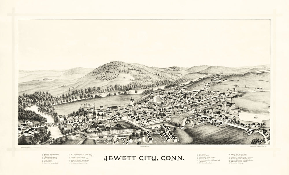 Vintage Map of Jewett City, Connecticut 1889 print style example