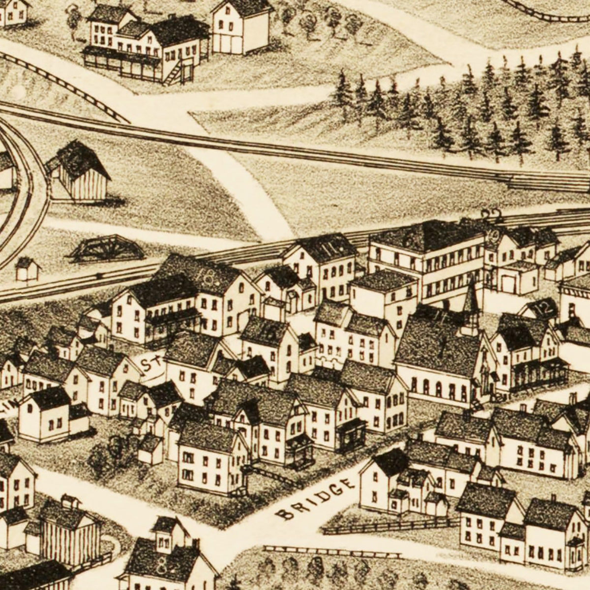Restored historic details from the 1889 city map of Millers Falls, Massachusetts