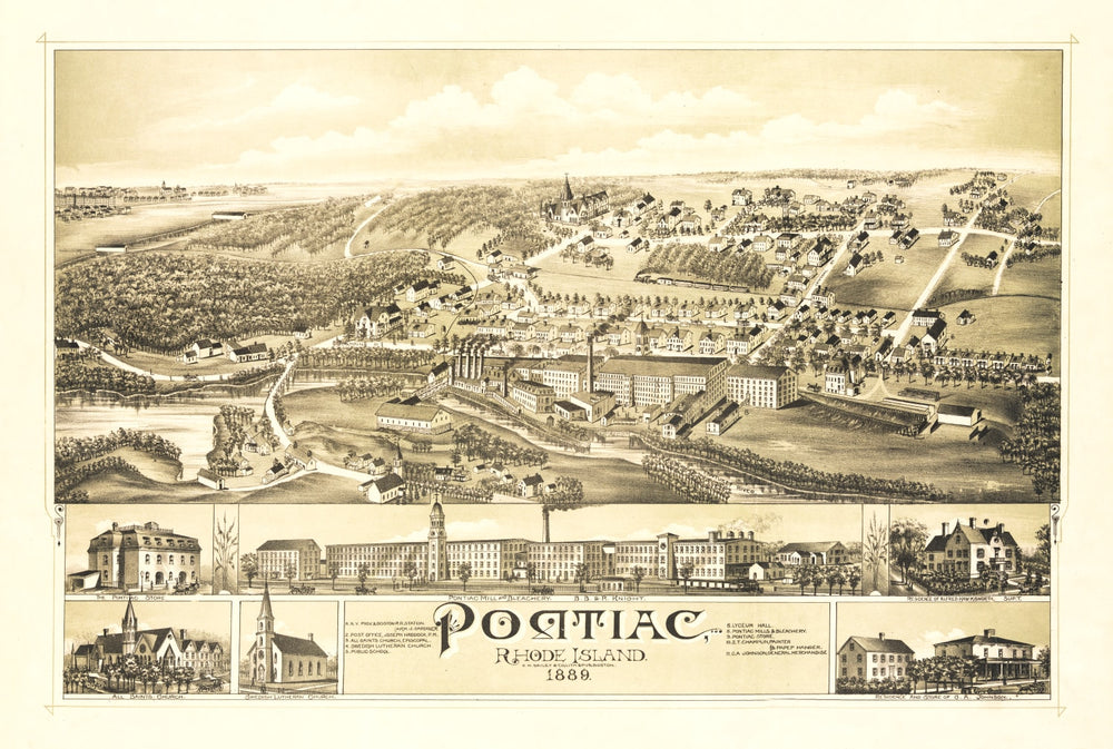 Vintage Map of Pontiac, Rhode Island 1889 print style example