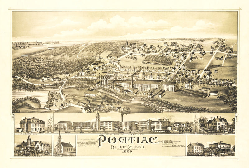 Size comparison using Vintage Map of Pontiac, Rhode Island 1889