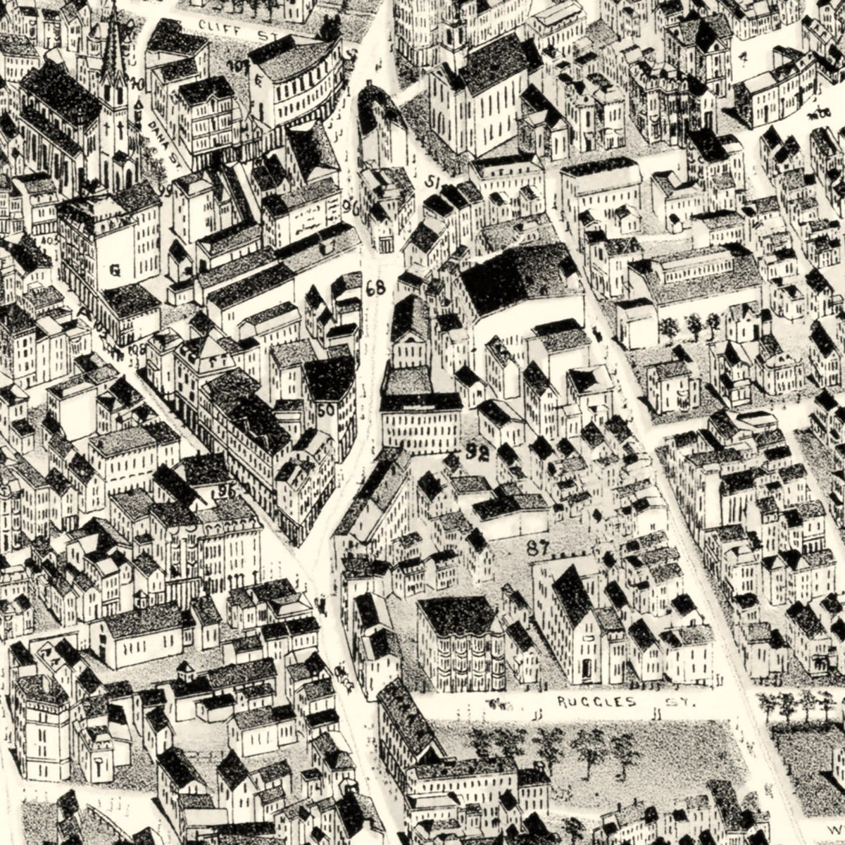 Restored historic details from the 1888 city map of Boston Highlands, Massachusetts