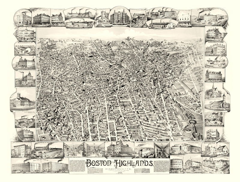 Size comparison using Vintage Map of Boston Highlands, Massachusetts 1888