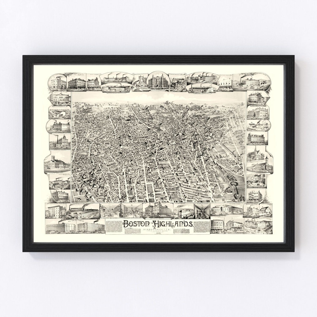 Boston Highlands Vintage Map 1888