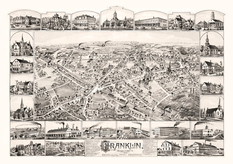Size comparison using Vintage Map of Franklin, Massachusetts 1888