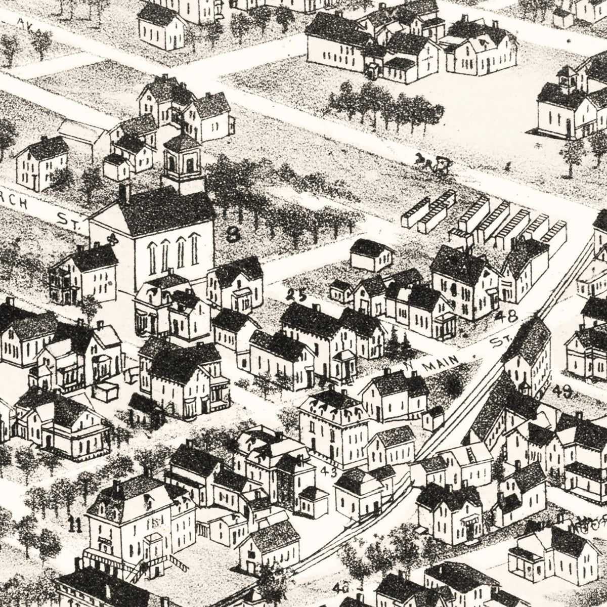 Restored historic details from the 1888 city map of Mansfield, Massachusetts