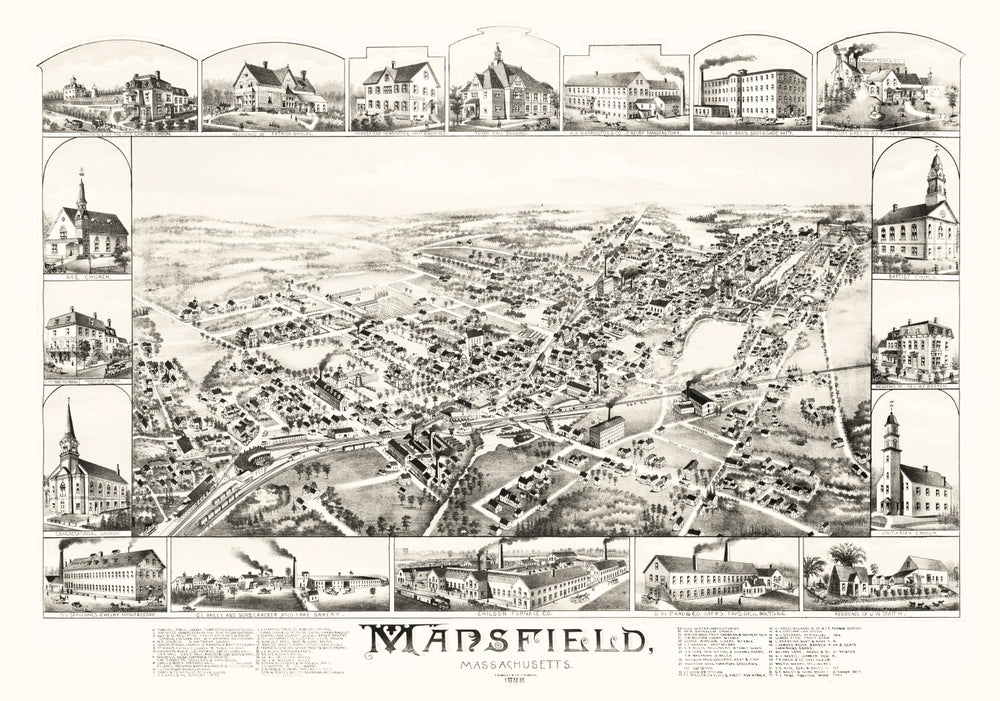 Vintage Map of Mansfield, Massachusetts 1888 print style example