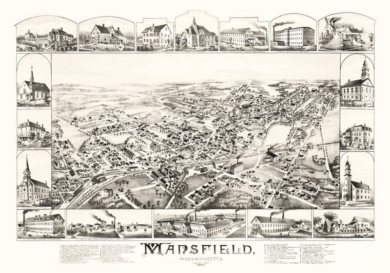 Size comparison using Vintage Map of Mansfield, Massachusetts 1888
