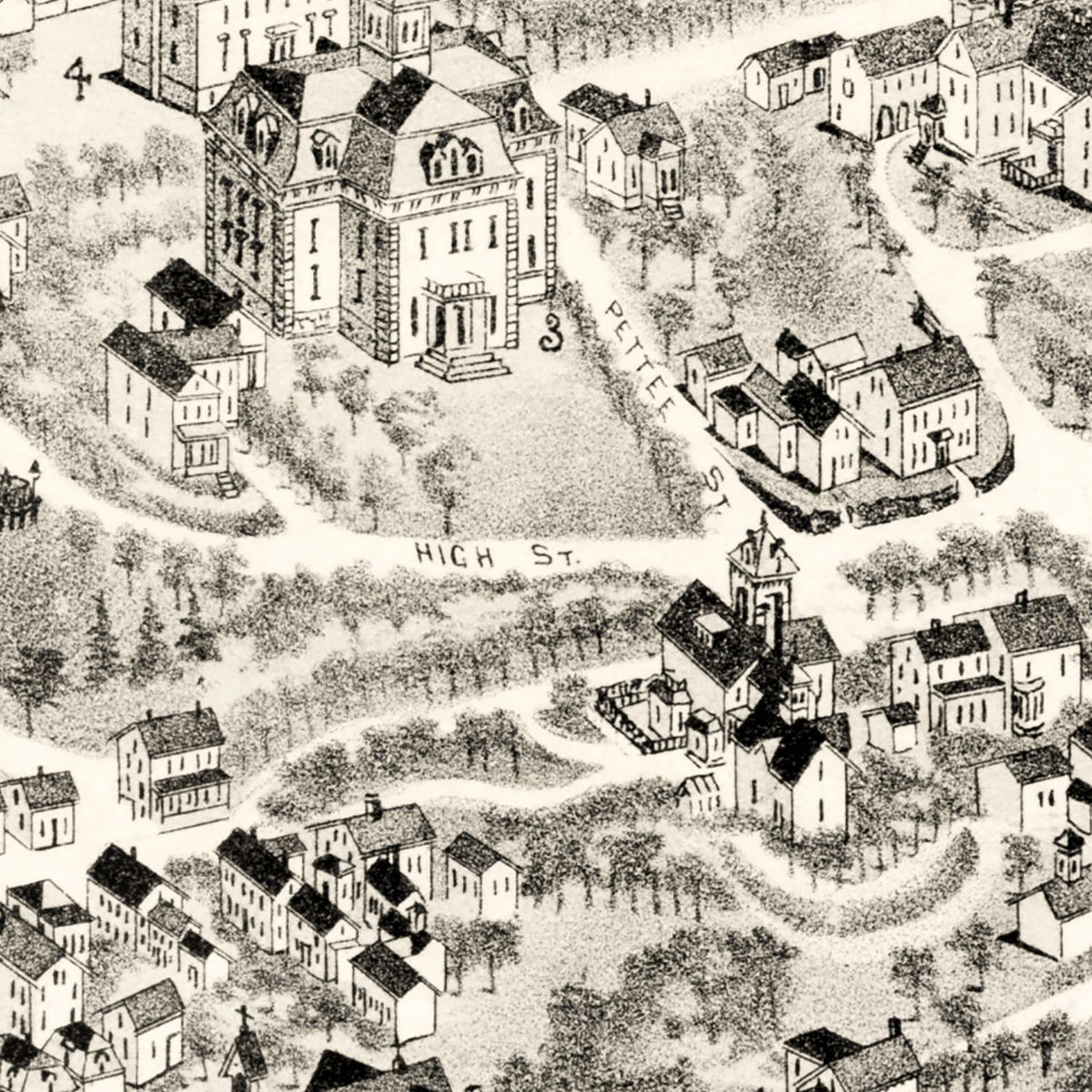 Restored historic details from the 1888 city map of Newton Upper Falls, Massachusetts
