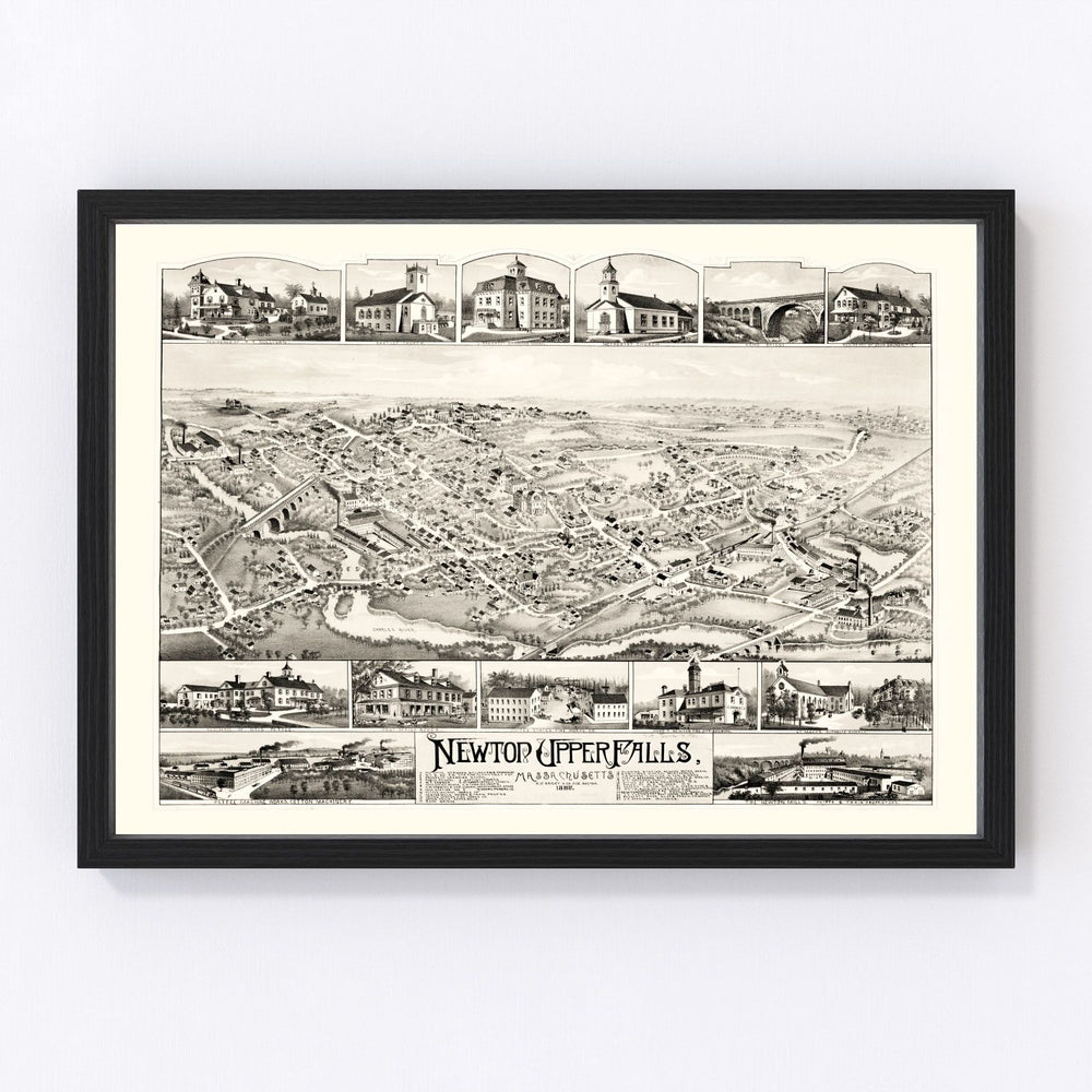Newton Upper Falls Vintage Map 1888