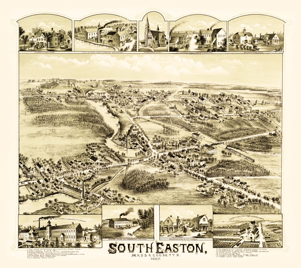 Vintage Map of South Easton, Massachusetts 1888 print style example