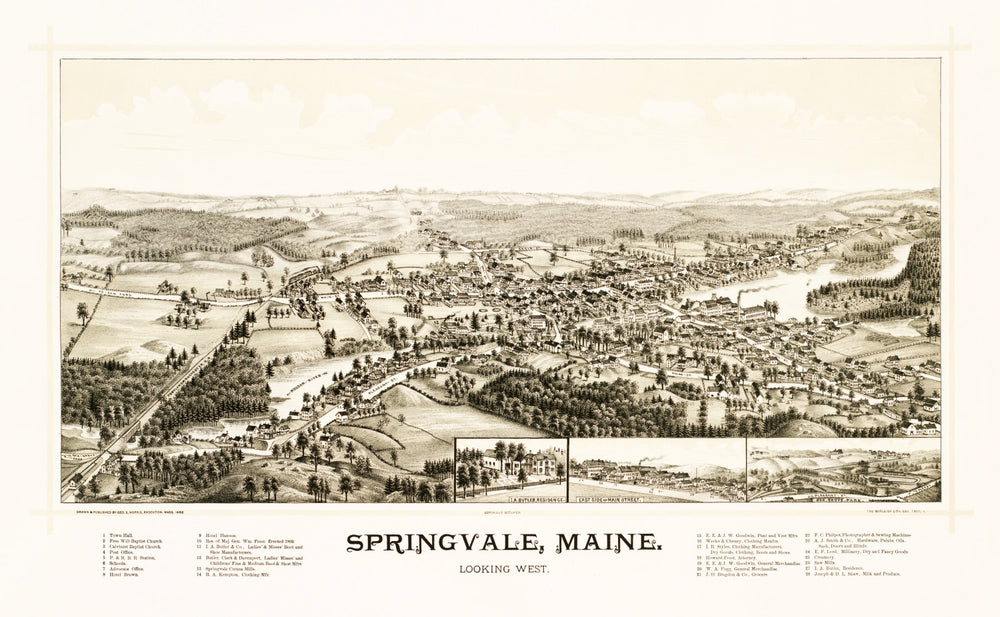Vintage Map of Springvale, Maine 1888 print style example