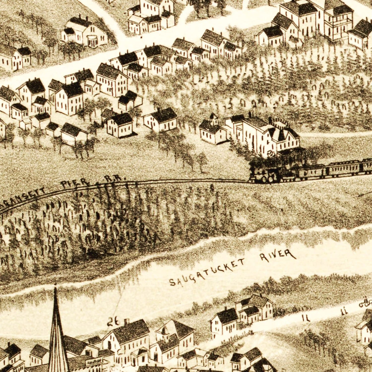 Restored historic details from the 1888 city map of Wakefield, Rhode Island