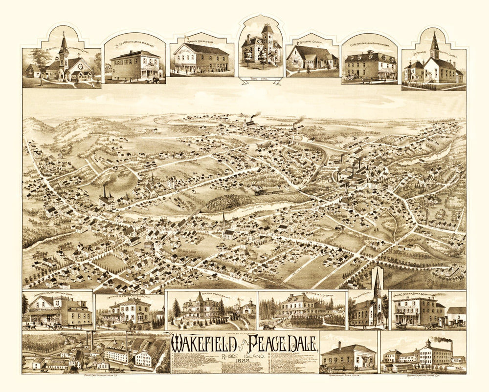 Vintage Map of Wakefield, Rhode Island 1888 print style example