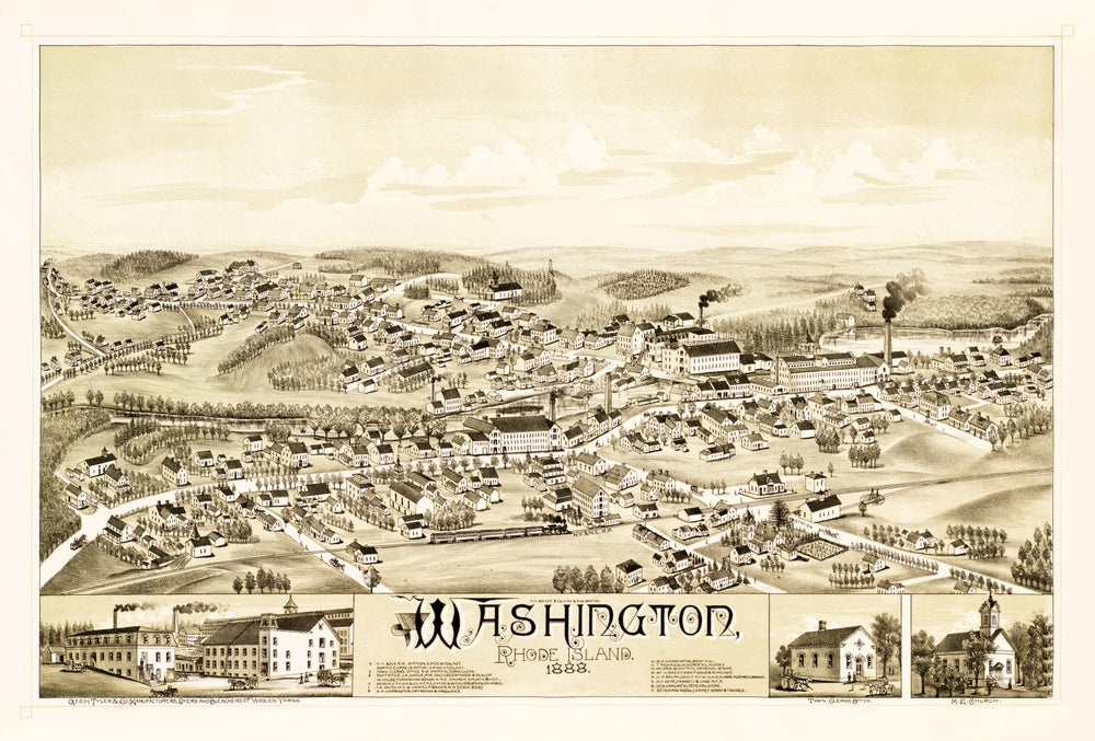 Vintage Map of Washington, Rhode Island 1888 print style example