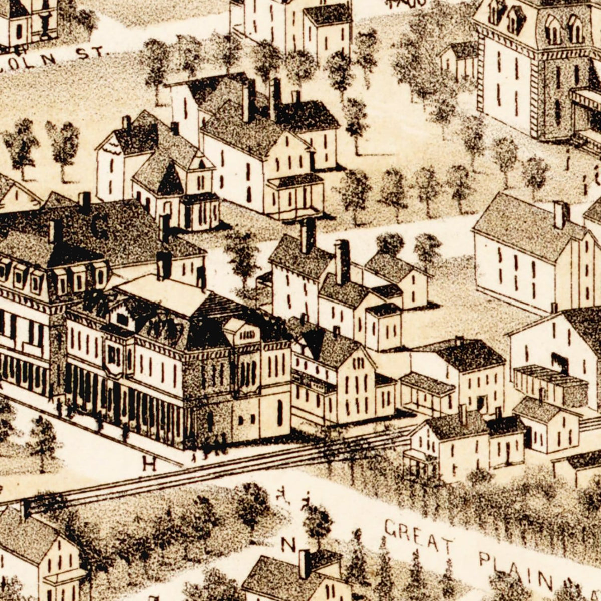 Restored historic details from the 1887 city map of Needham, Massachusetts