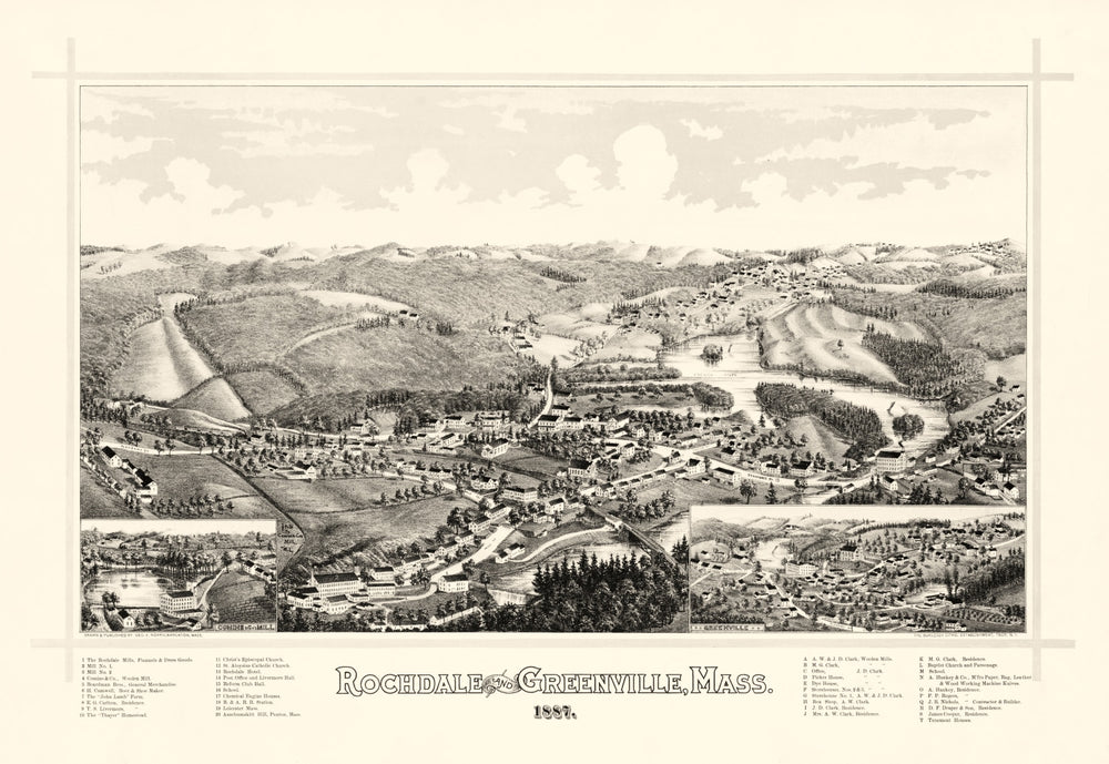 Vintage Map of Rochdale, Massachusetts 1887 print style example