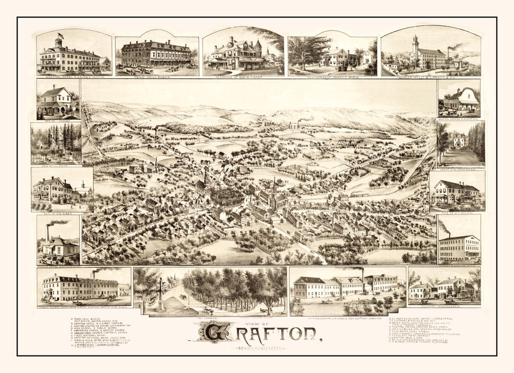 Vintage Map of Grafton, Massachusetts 1887 print style example