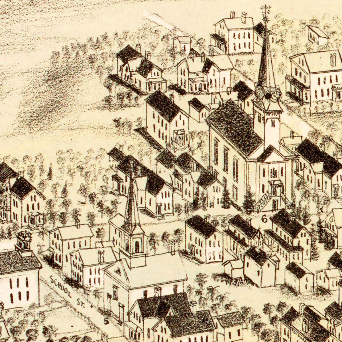 Restored historic details from the 1887 city map of Somerset, Massachusetts
