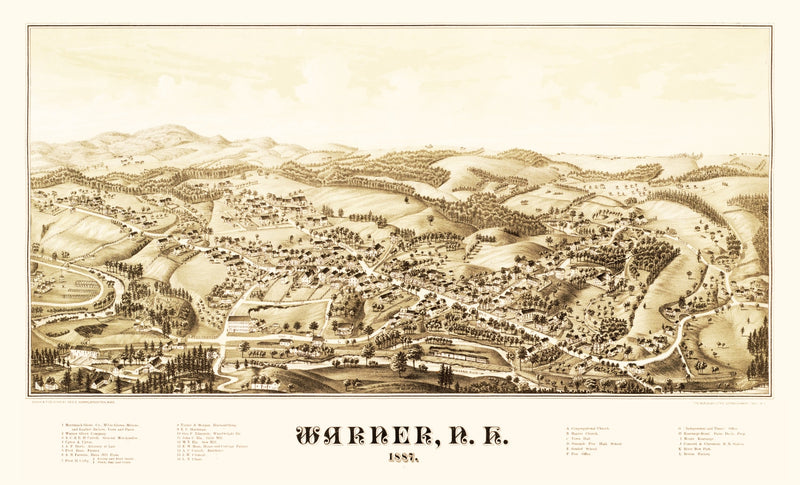 Size comparison using Vintage Map of Warner, New Hampshire 1887