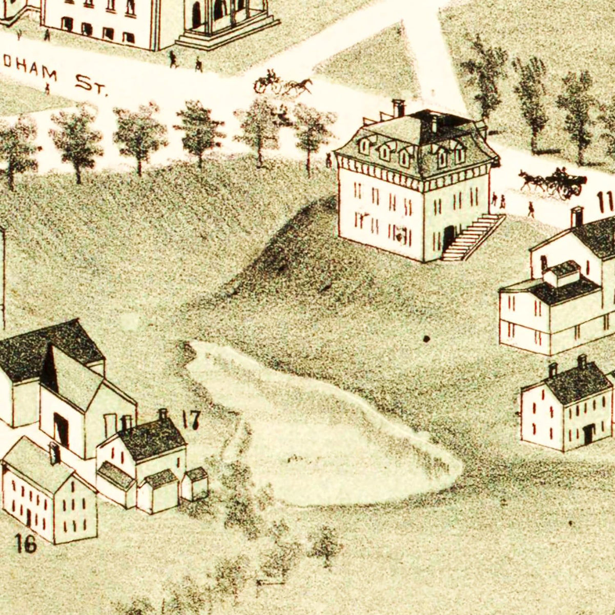 Restored historic details from the 1888 city map of Wrentham, Massachusetts