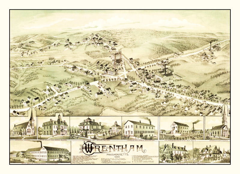 Size comparison using Vintage Map of Wrentham, Massachusetts 1888
