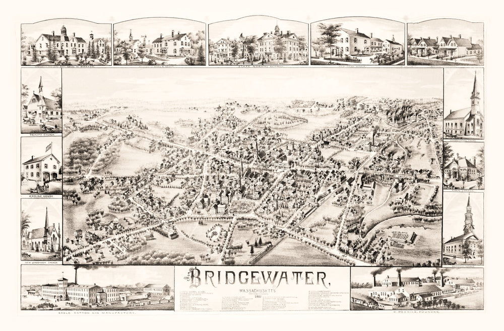 Vintage Map of Bridgewater, Massachusetts 1887 print style example