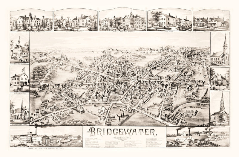 Size comparison using Vintage Map of Bridgewater, Massachusetts 1887
