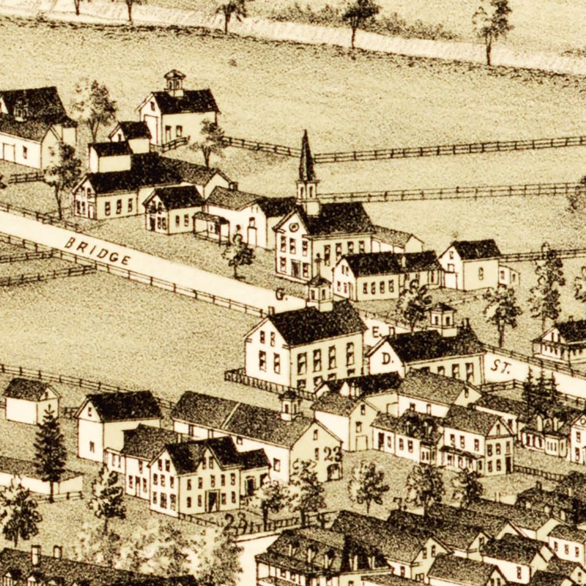 Restored historic details from the 1887 city map of Colebrook, New Hampshire
