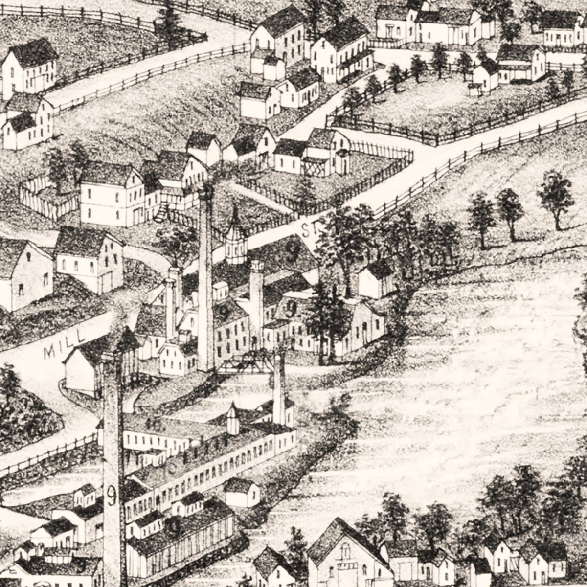 Restored historic details from the 1886 city map of East Pepperell, Massachusetts