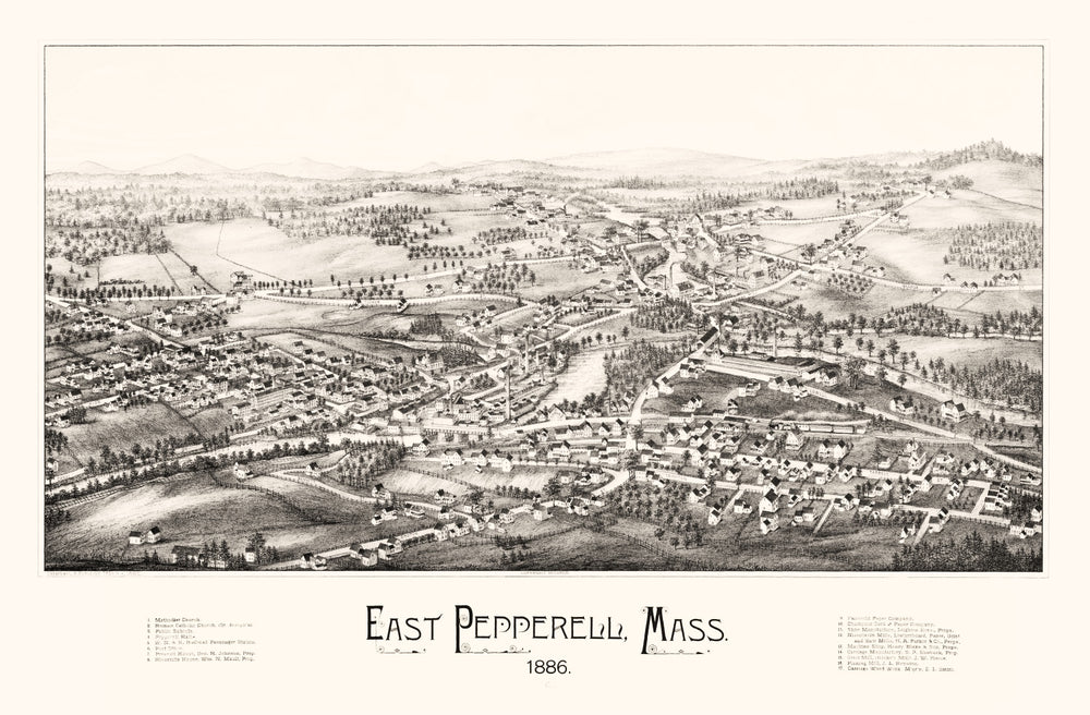 Vintage Map of East Pepperell, Massachusetts 1886 print style example