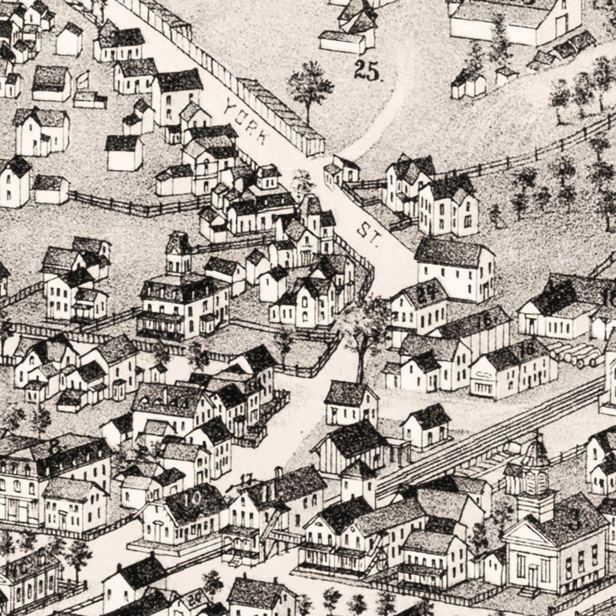 Restored historic details from the 1886 city map of Poultney, Vermont