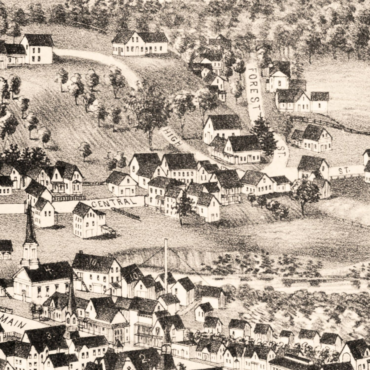Restored historic details from the 1886 city map of West Randolph, Vermont