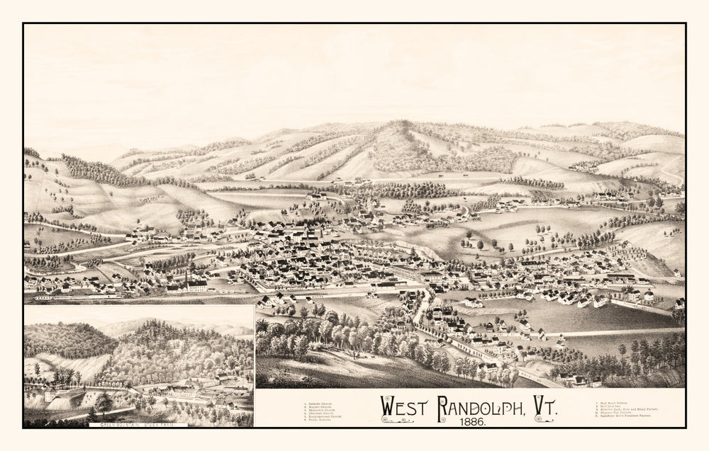 Vintage Map of West Randolph, Vermont 1886 print style example