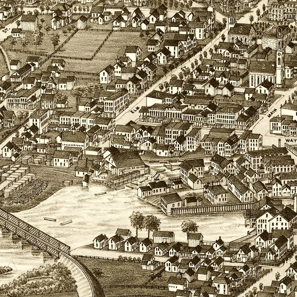Restored historic details from the 1885 city map of Potsdam, New York