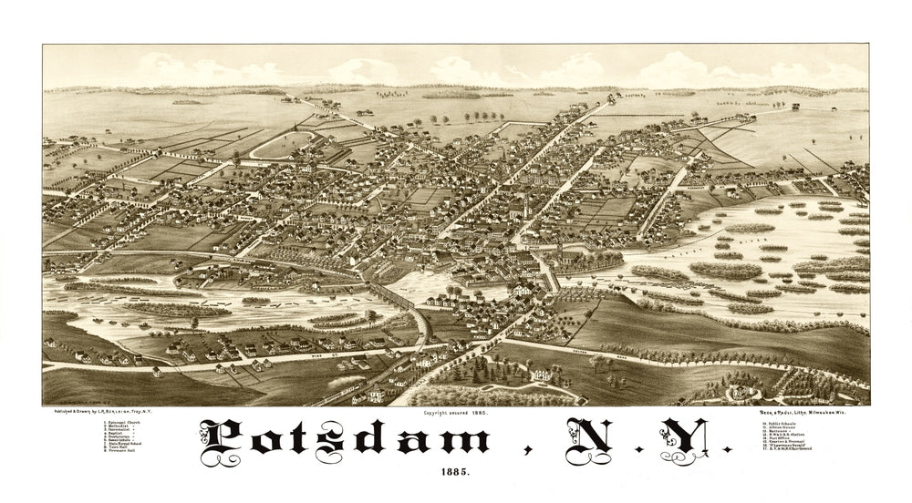 Vintage Map of Potsdam, New York 1885 print style example
