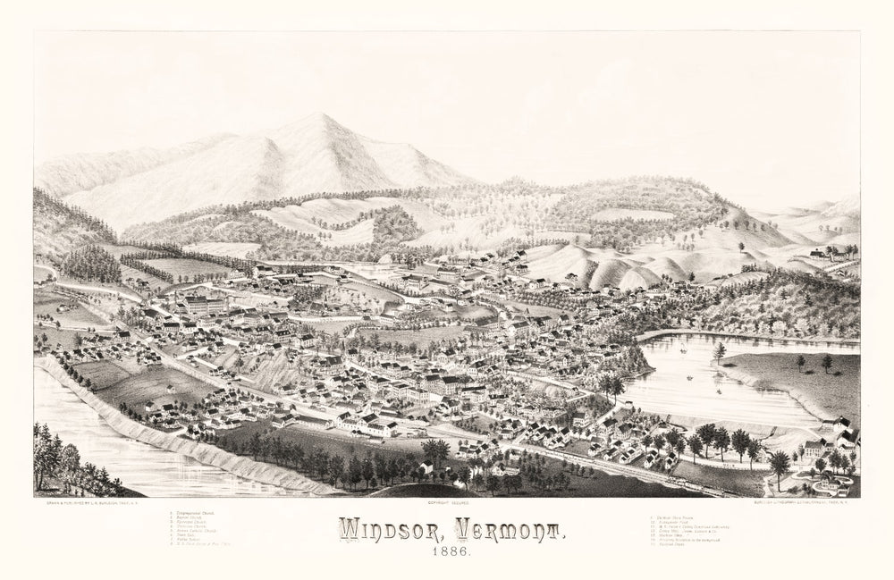 Vintage Map of Windsor, Vermont 1886 print style example