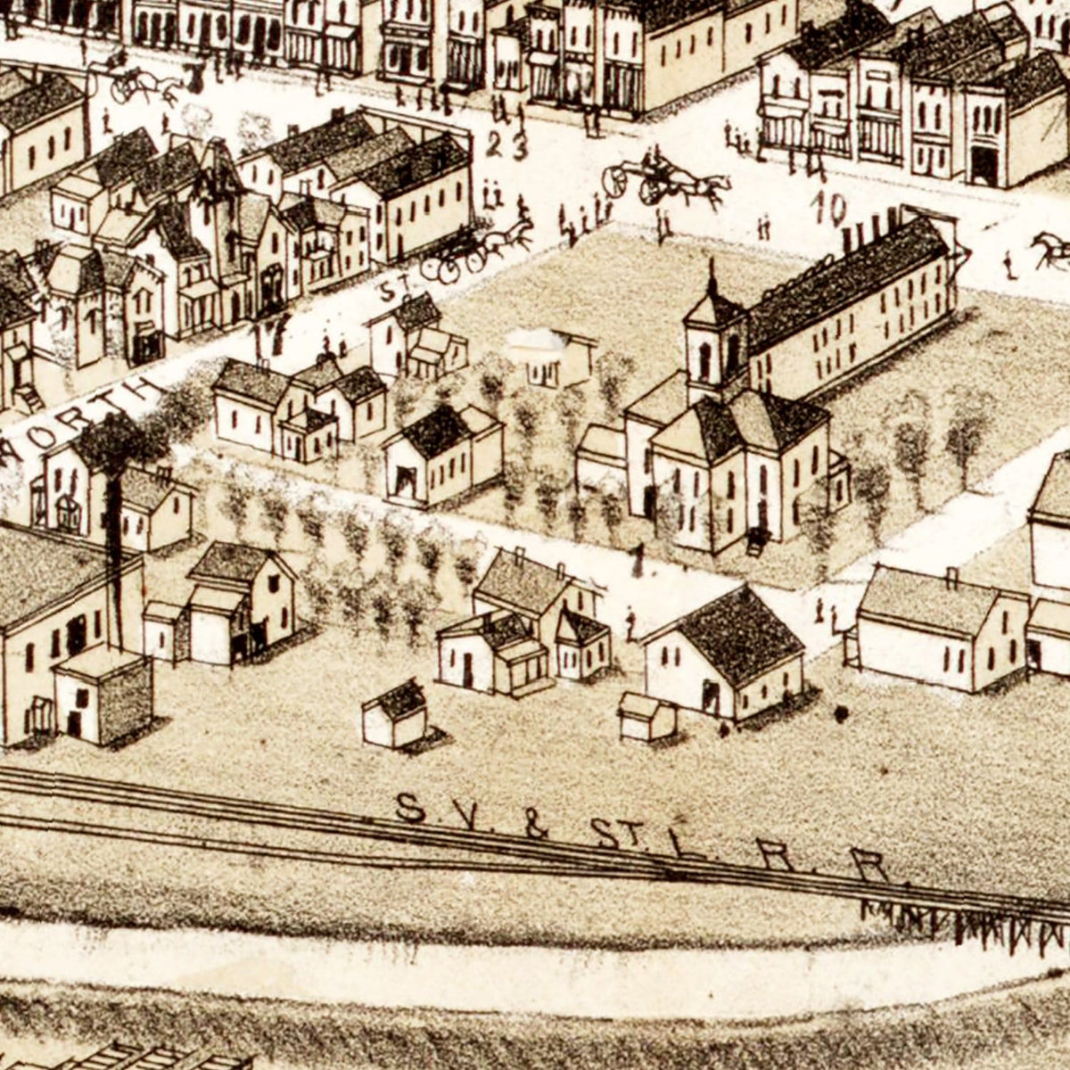 Restored historic details from the 1885 city map of Alma, Michigan