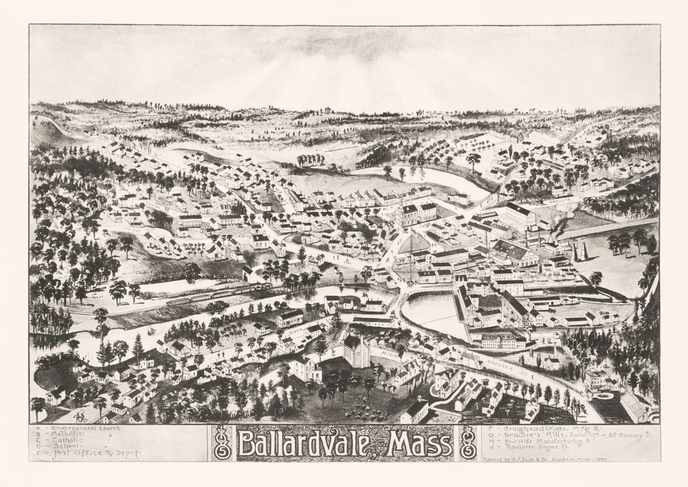 Vintage Map of Ballardvale, Massachusetts 1885 print style example