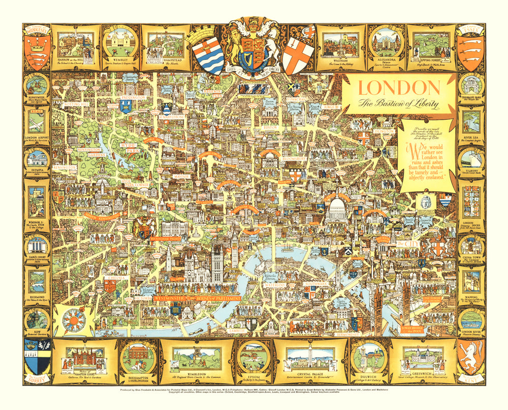 Vintage Map of London, England 1951 print style example