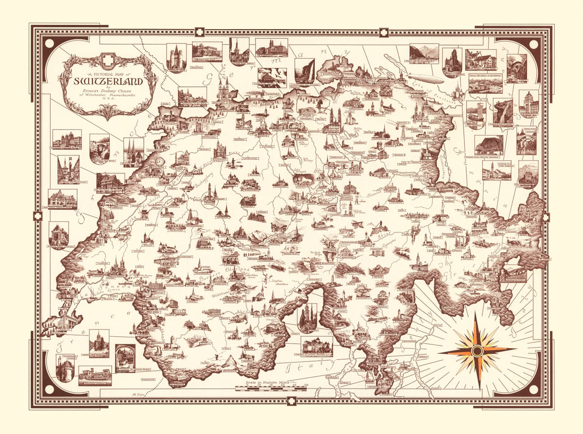 Preview of Vintage Pictorial Map of Switzerland, 1936