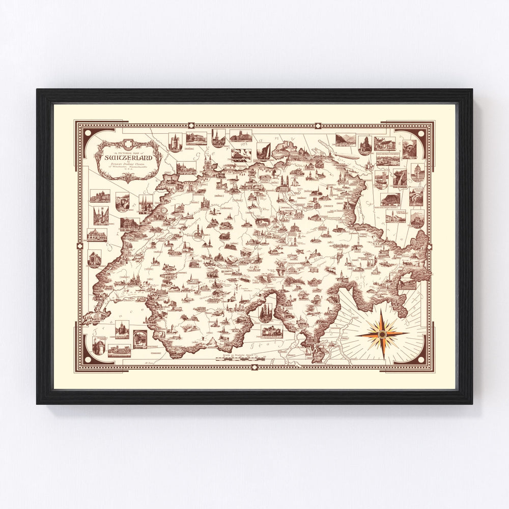 Switzerland Vintage Map 1936