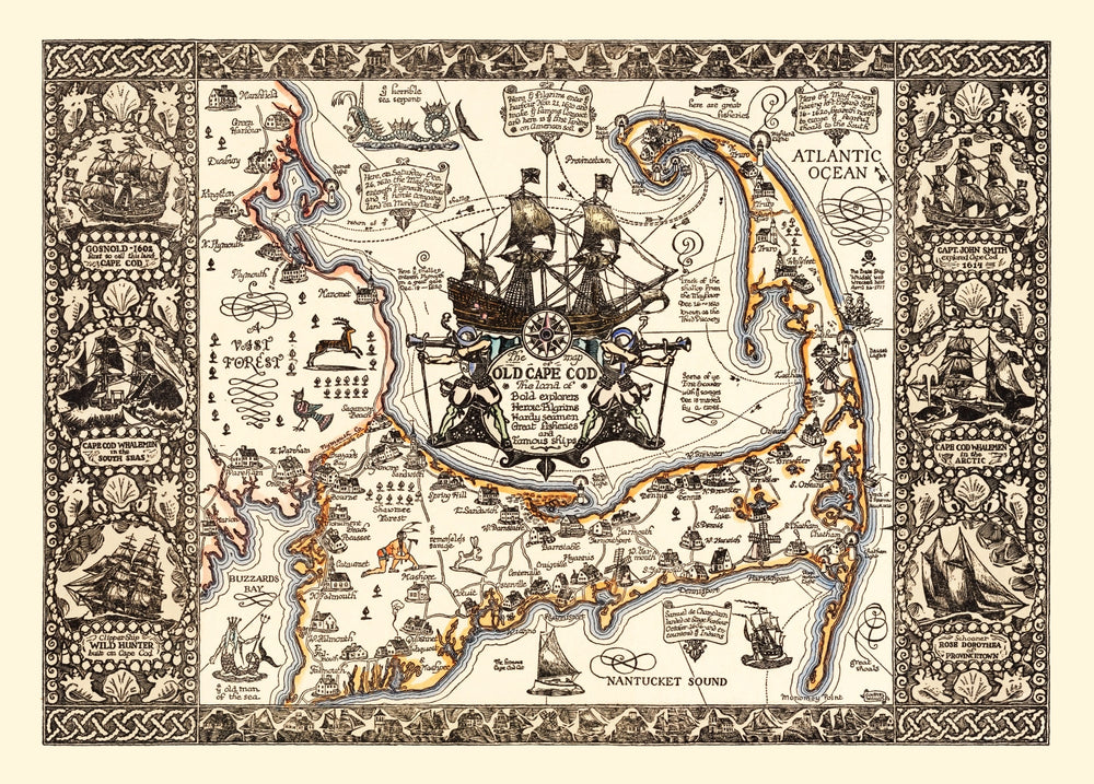 Vintage Map of Cape Cod, 1930 print style example