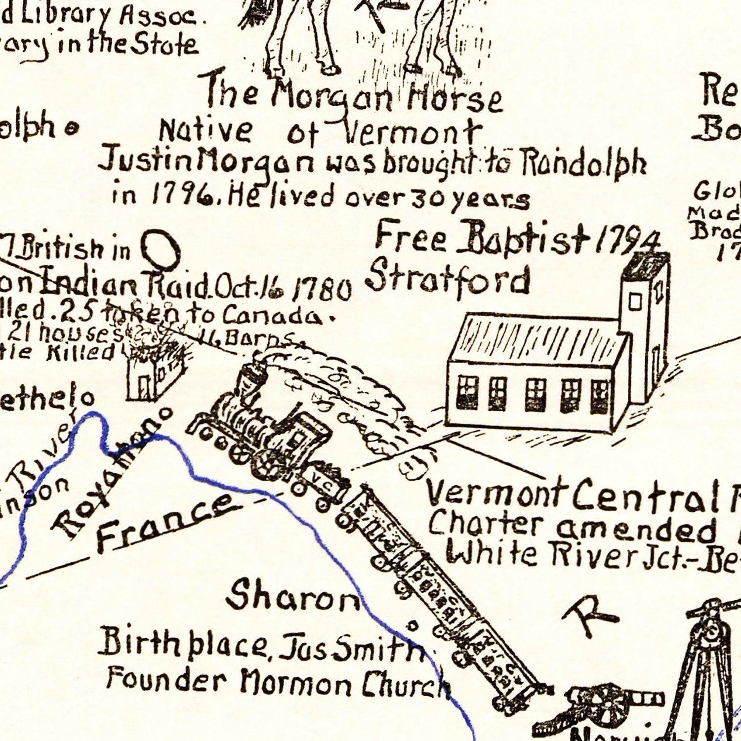 Restored historic details from the 1934 state map of County, Vermont