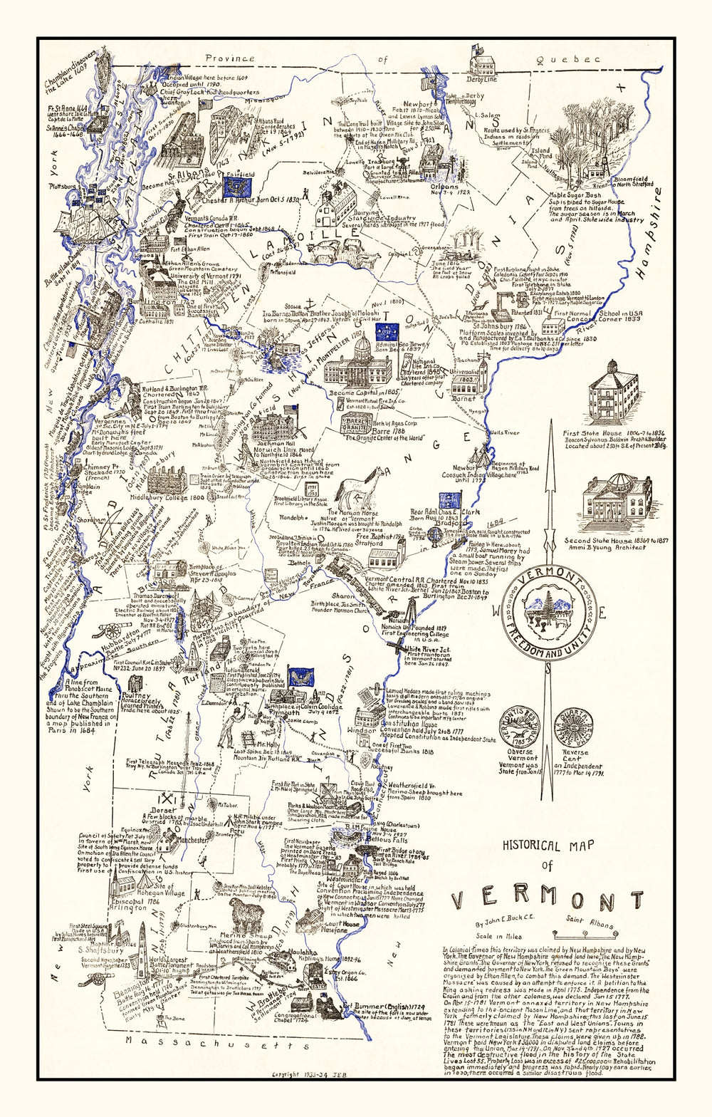 Vintage Map of Vermont 1934 print style example