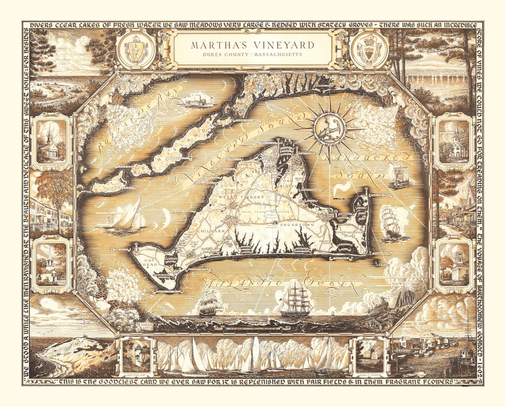 Vintage Map of Martha's Vineyard, 1954 print style example
