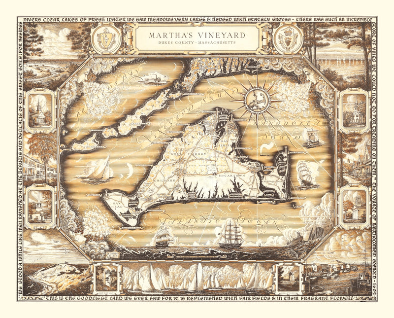 Size comparison using Vintage Map of Martha's Vineyard, 1954
