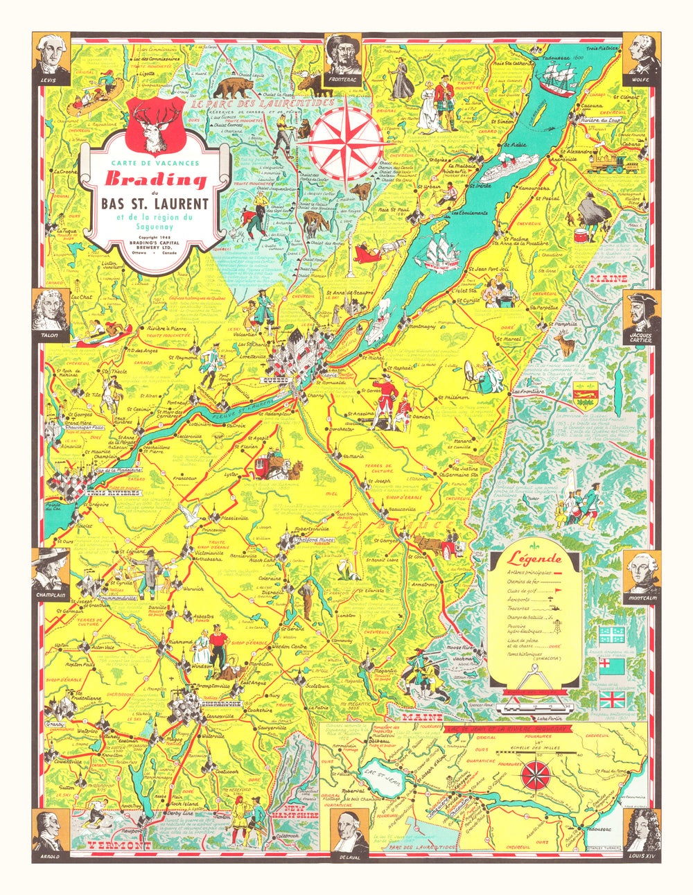 Vintage Map of Saguenay, 1948 print style example