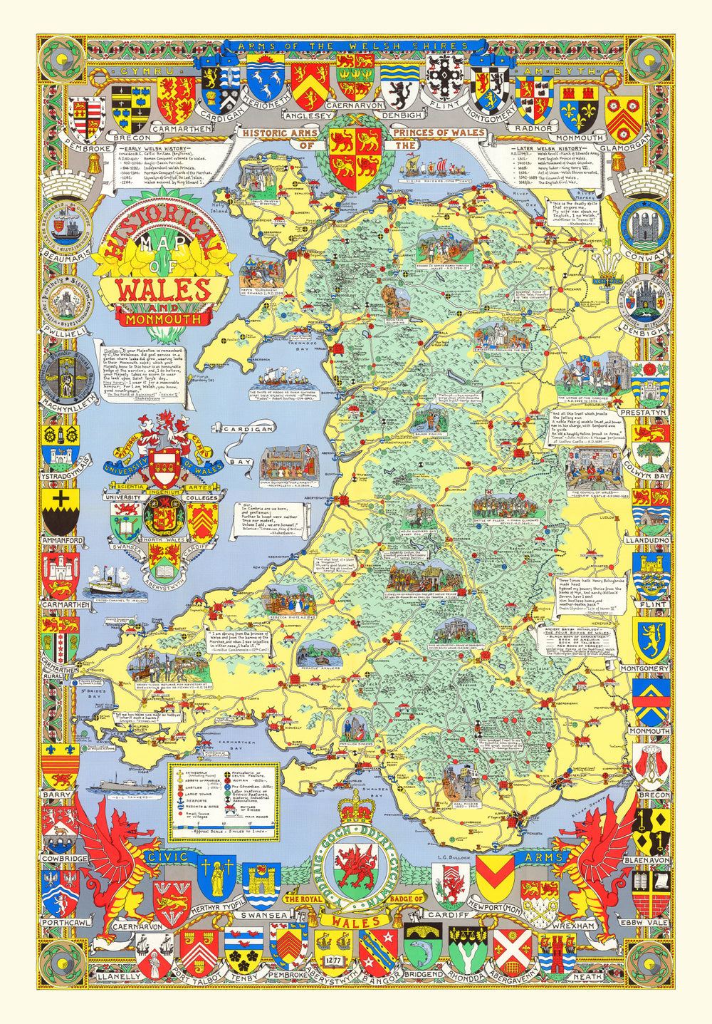 Vintage Map of Wales, 1966 print style example
