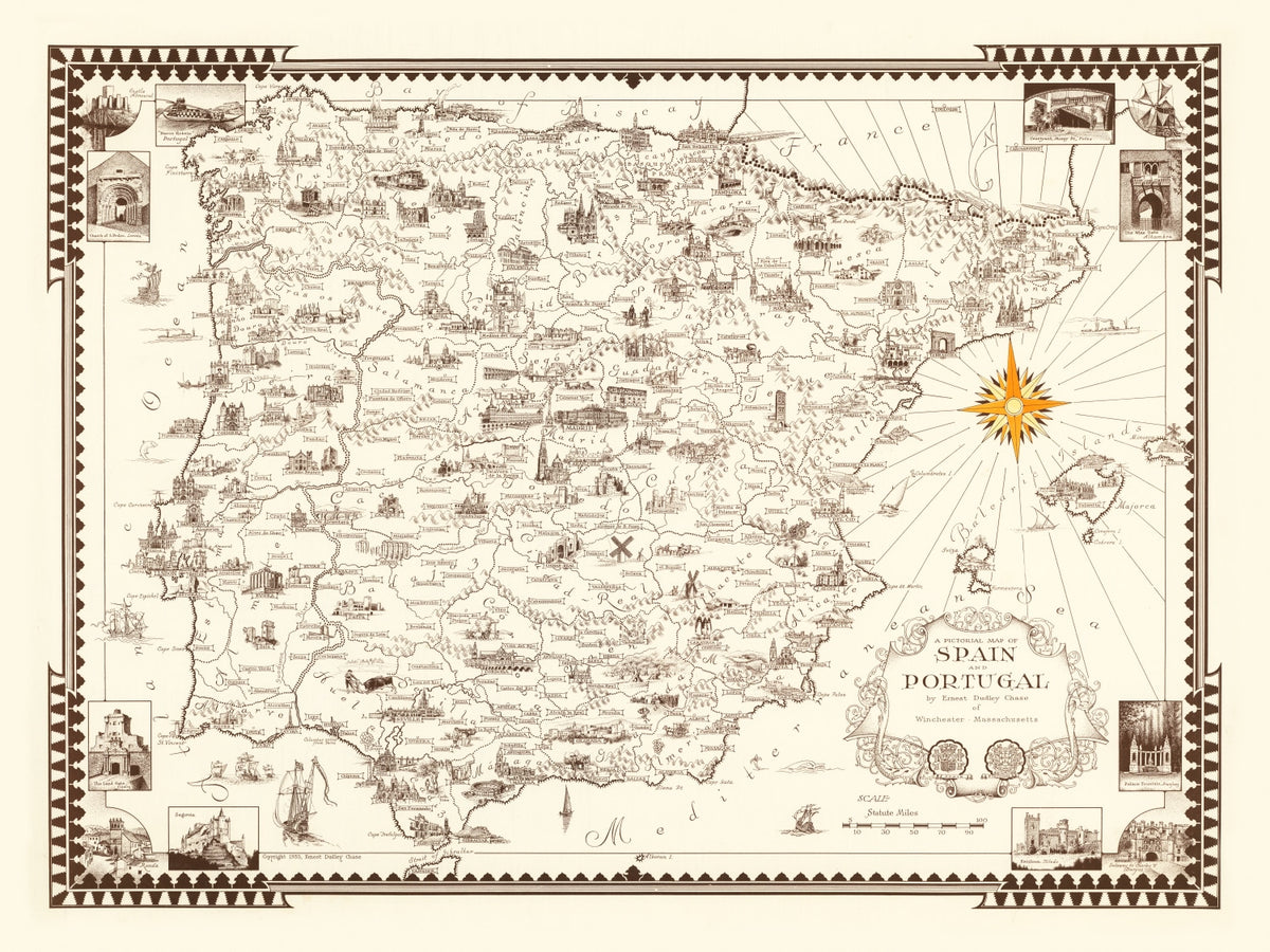 Preview of Vintage Pictorial Map of Spain & Portugal, 1935
