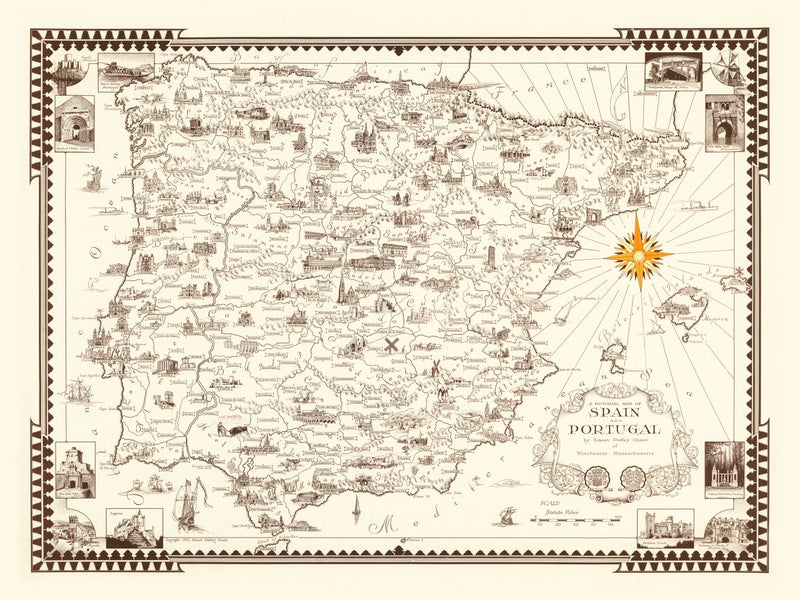 Size comparison using Vintage Pictorial Map of Spain & Portugal, 1935